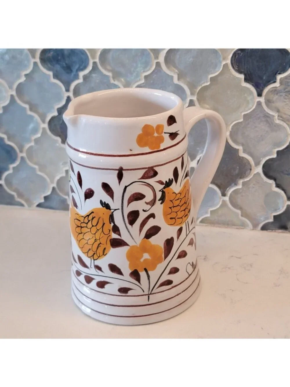 Vintage Chicken Creamer Farmhouse Cottage Core Orange Yellow Portugal Signed